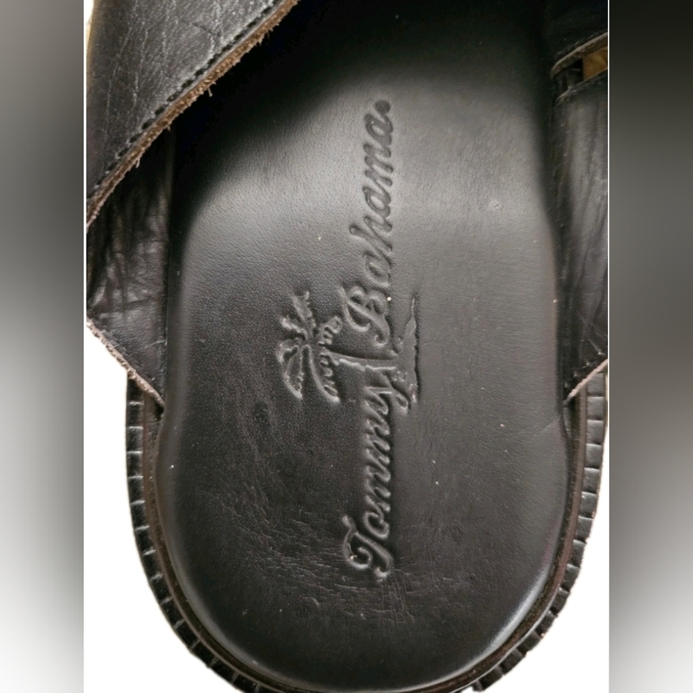 Tommy Bahama Vintage Black Leather Fisherman Slides – Men's Size 10 - Picture 2 of 4